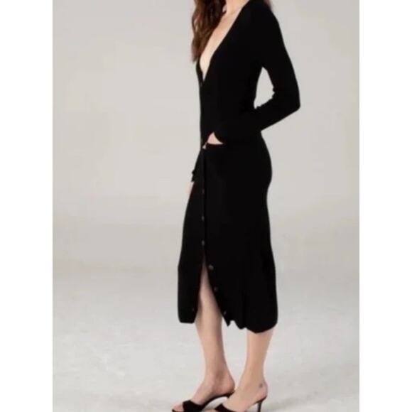 Naadam Cashmere Silk Black Sweater Dress Longline Cardigan Womens M Pockets Luce - Picture 11 of 16